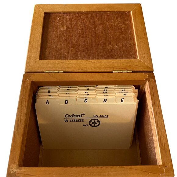 Wooden woven recipe box trinket box dresser tabletop box basket weave - Picture 7 of 10